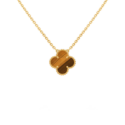 Single Clover-Motif Pendant — Tiger’s Eye - LORDY JEWELLERY
