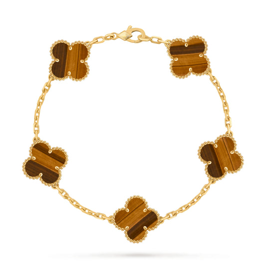 Five Clover Bracelet – Tiger’s Eye (5-Motif Edition) - LORDY JEWELLERY