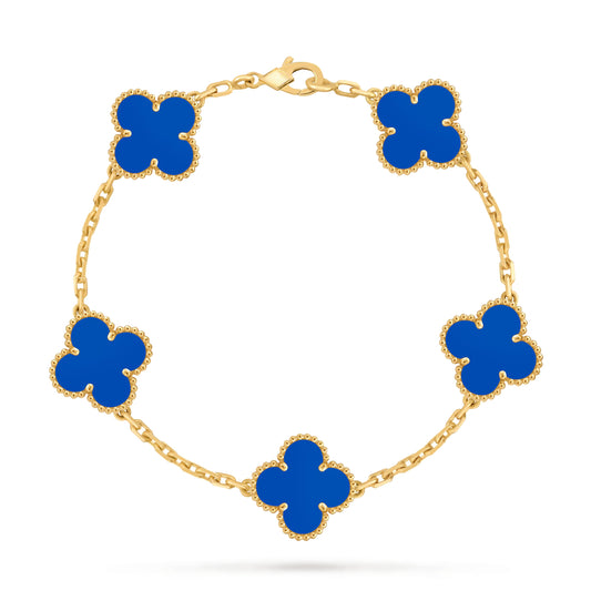 Five Clover Bracelet – Blue Agate (5-Motif) - LORDY JEWELLERY